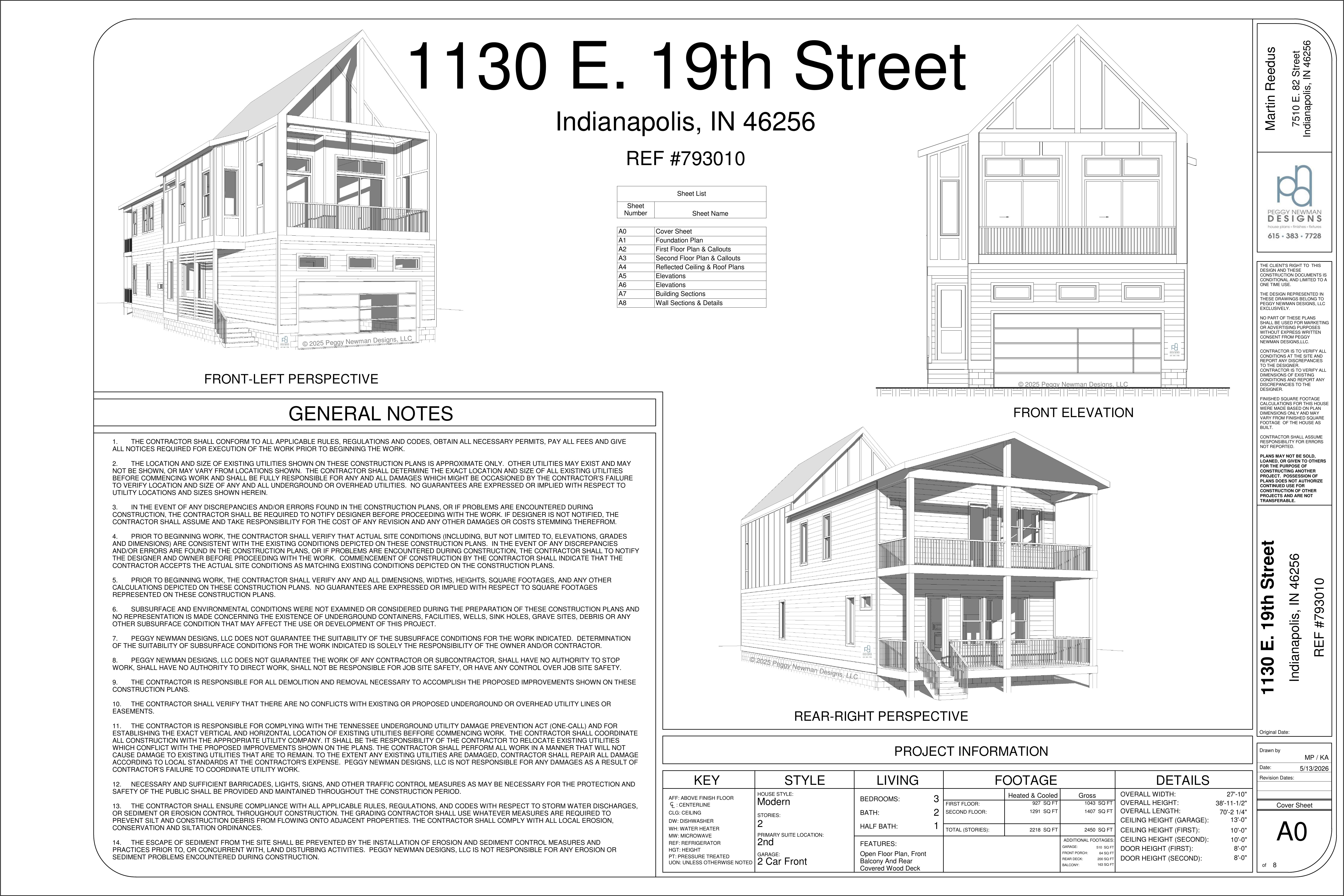 Cover sheet with front-left and rear-right perspective renderings and project information