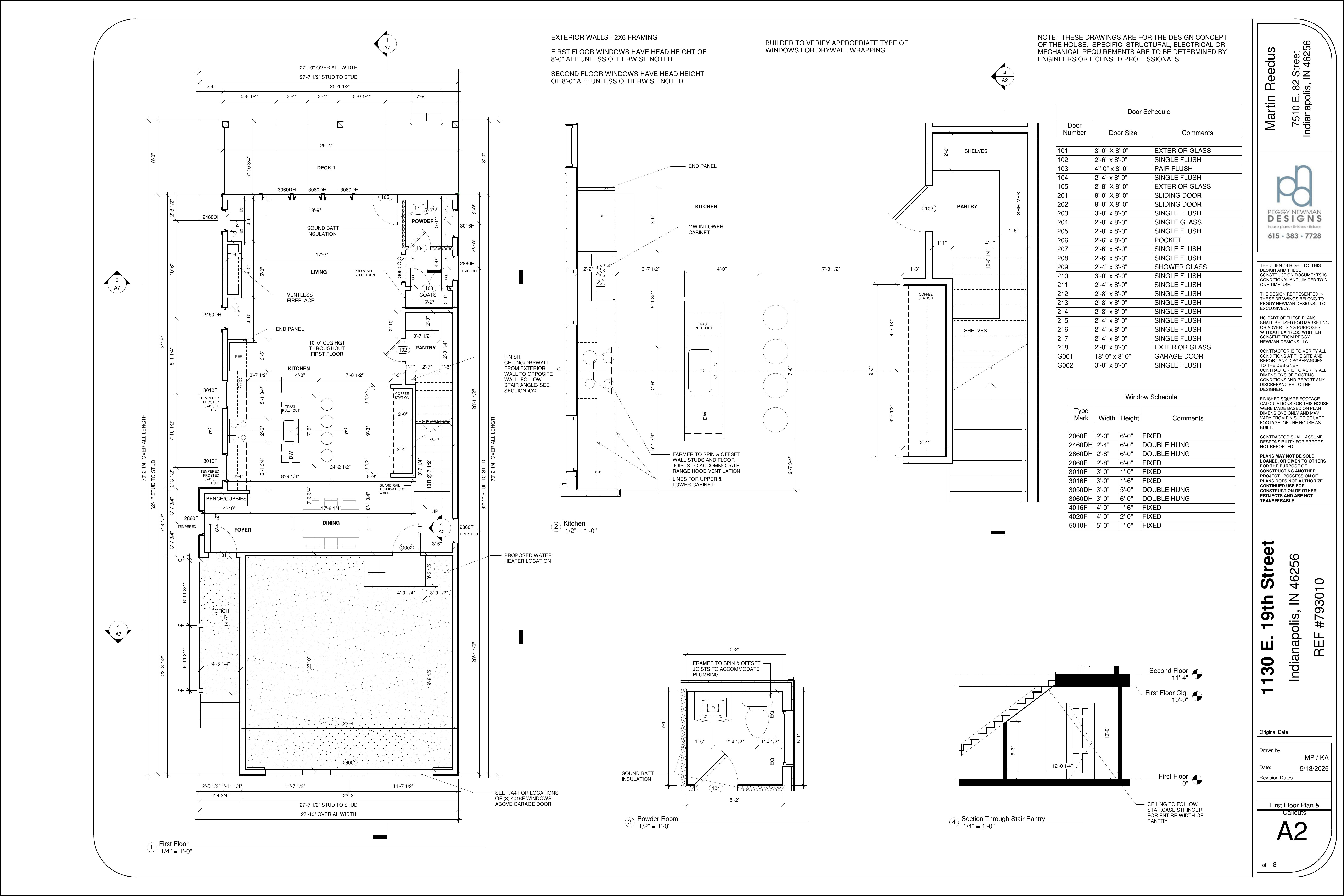 Main floor plan with kitchen, bath, and stair callouts