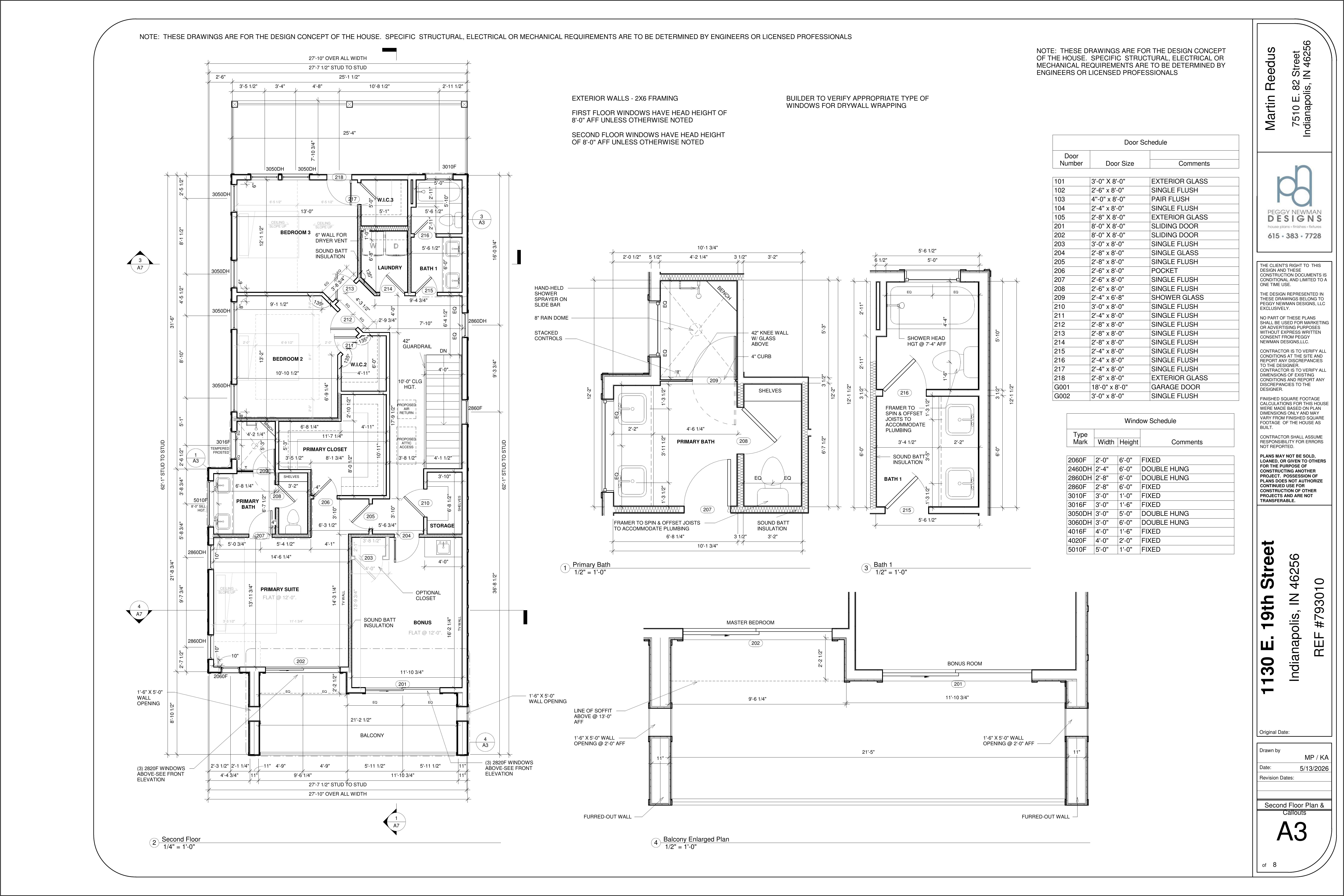 Upper floor plan with bedrooms and bath callouts