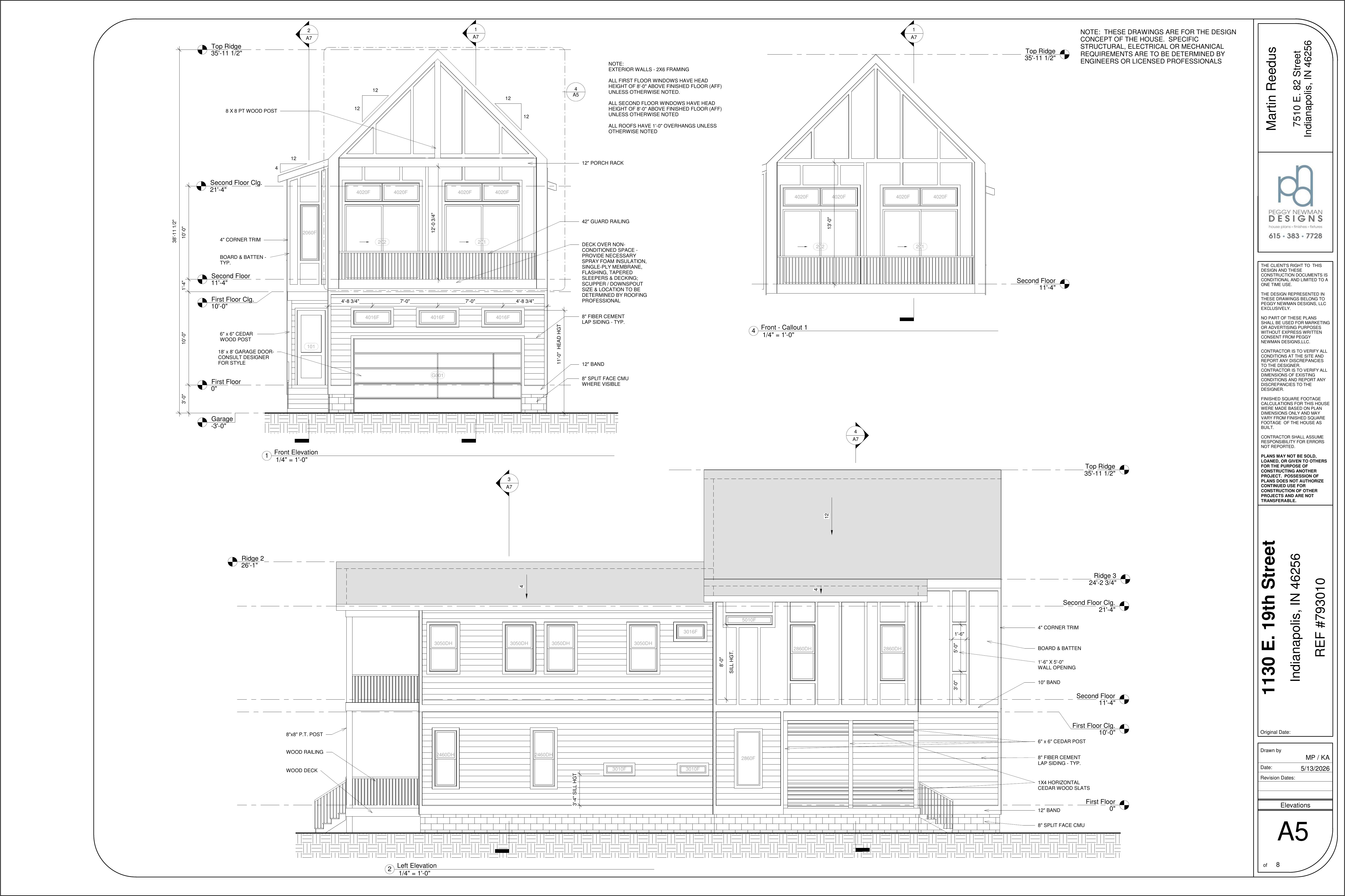 Front and front-perspective elevation drawings