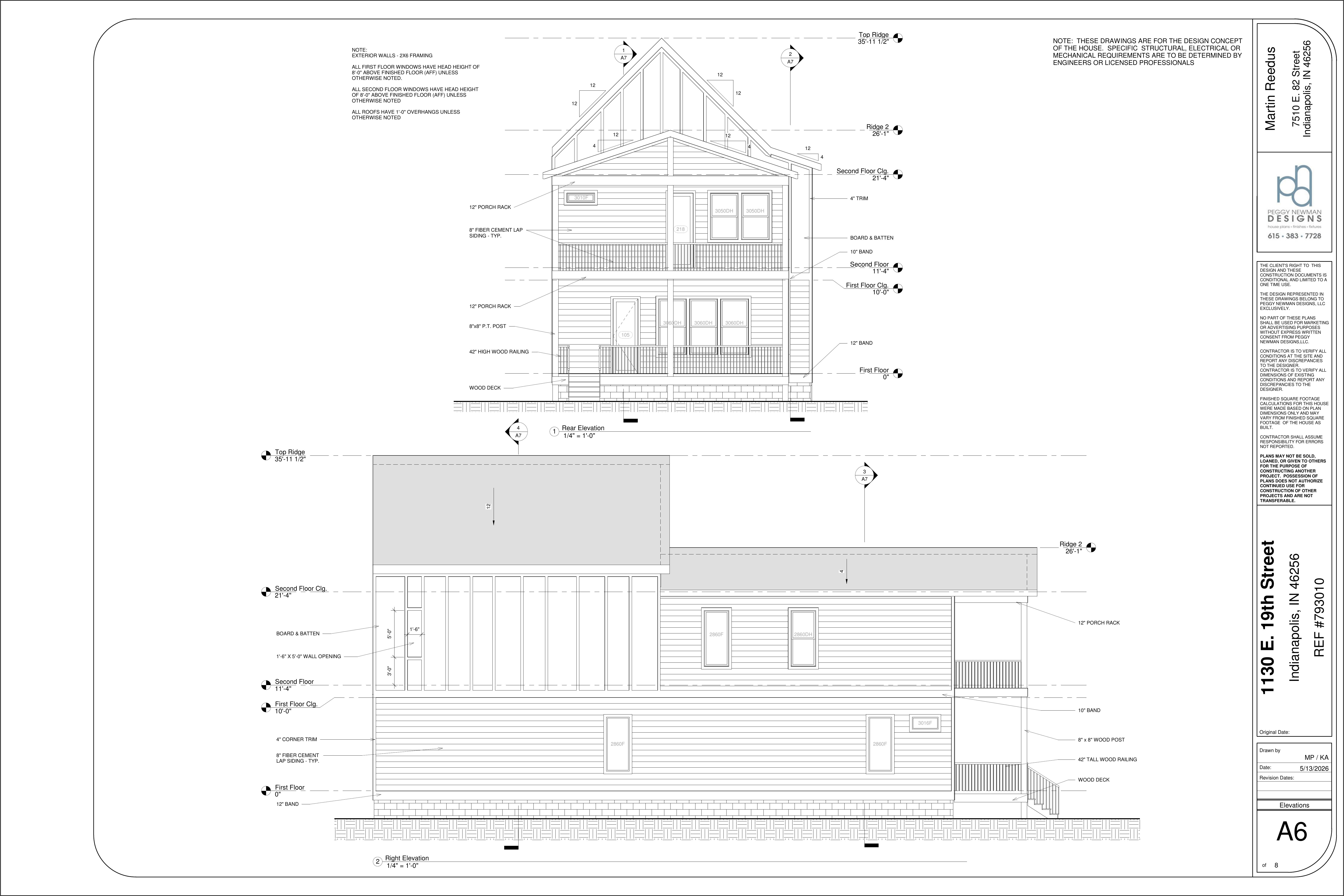 Rear and side elevation drawings