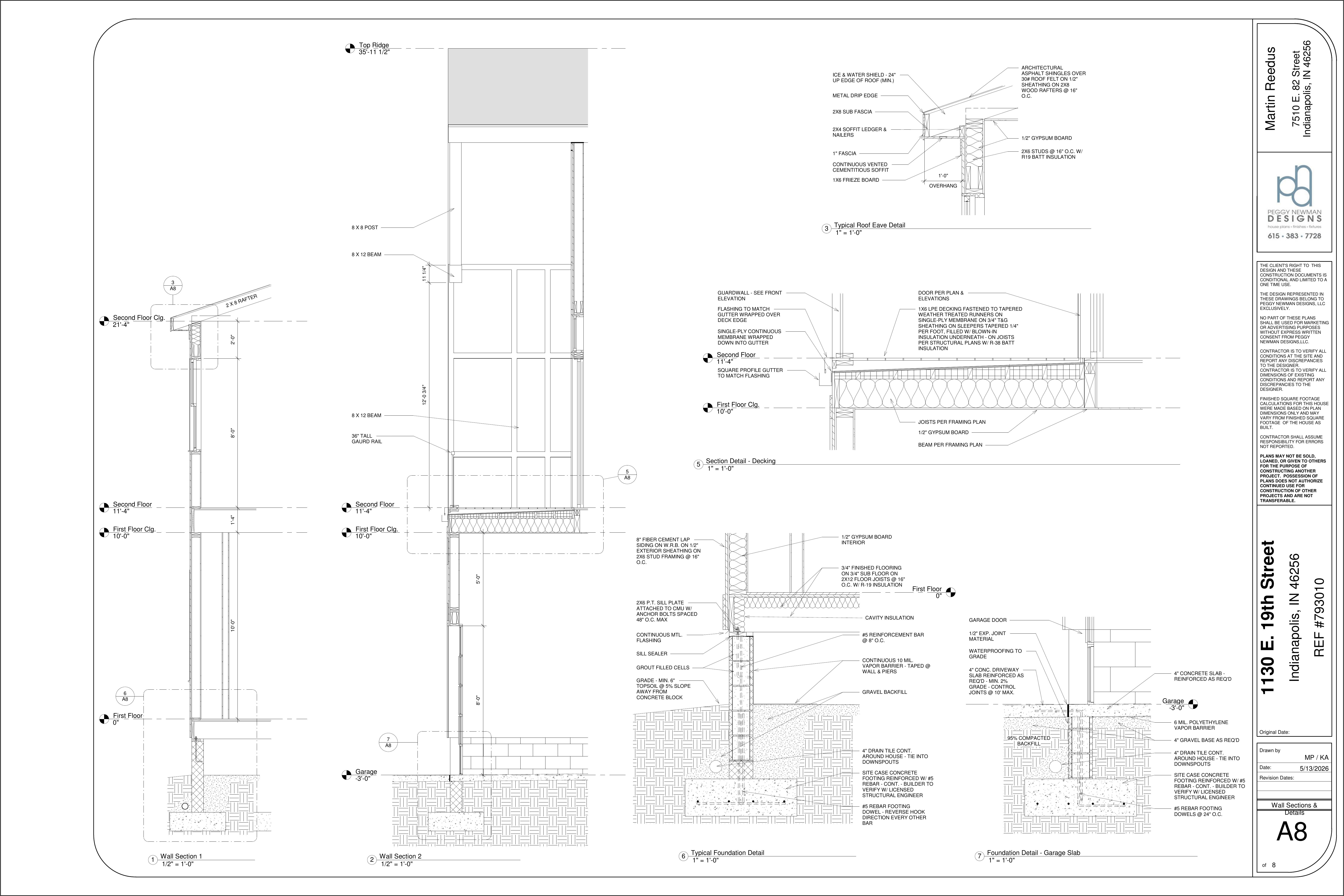 Wall sections and foundation construction details