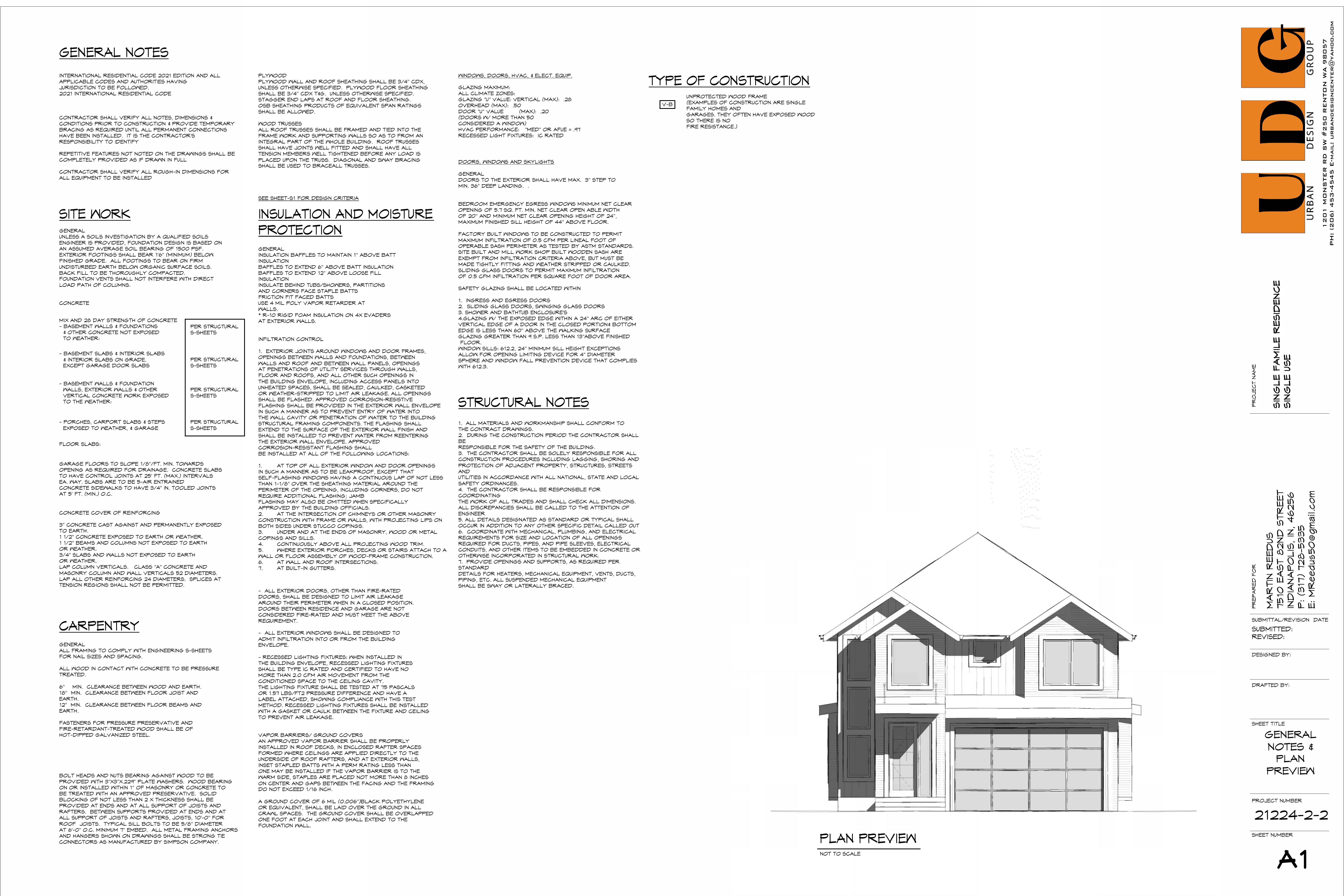 General notes, structural notes, and plan preview