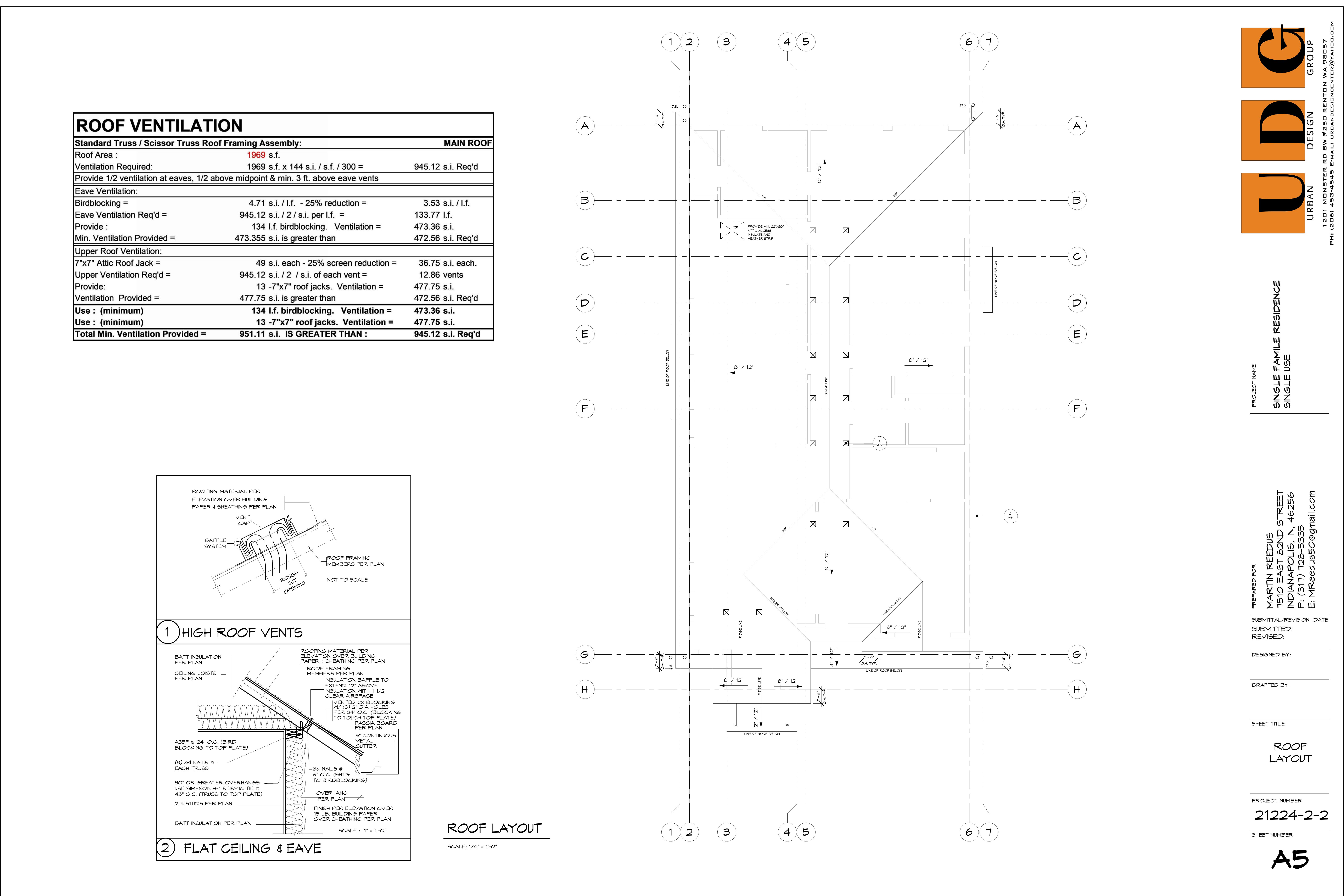 Roof framing layout with ventilation calculations