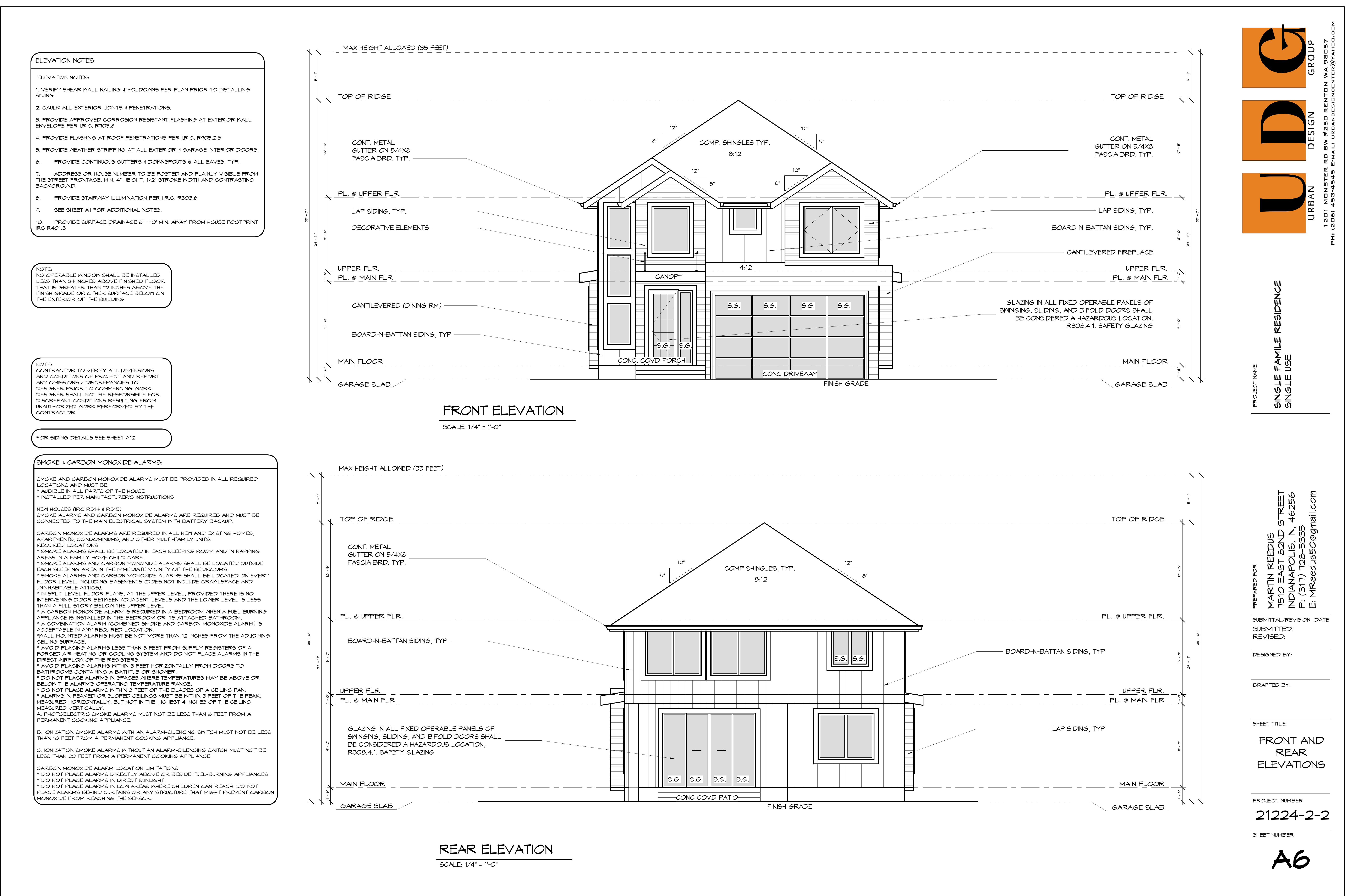 Front and rear elevation drawings