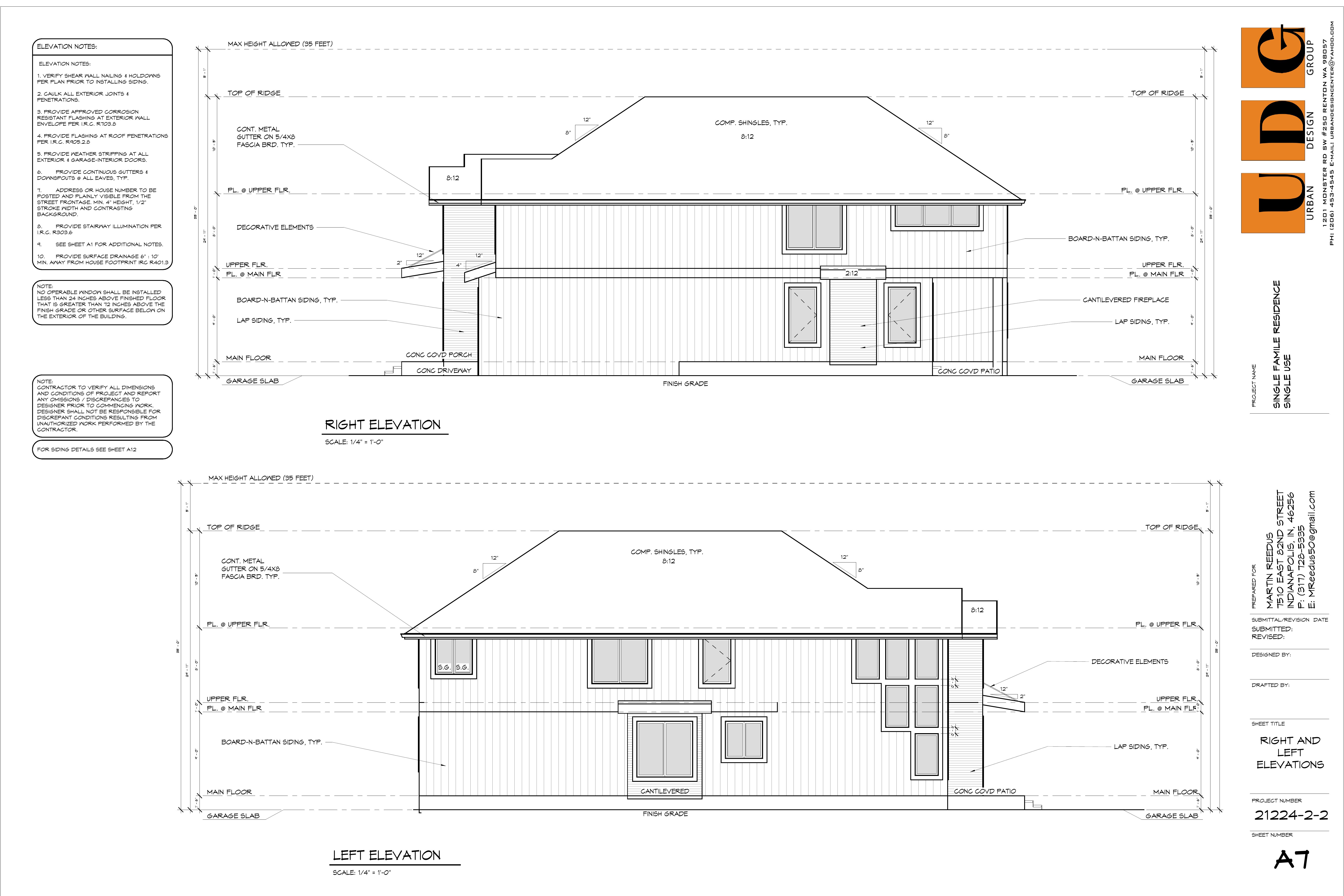 Right and left side elevation drawings