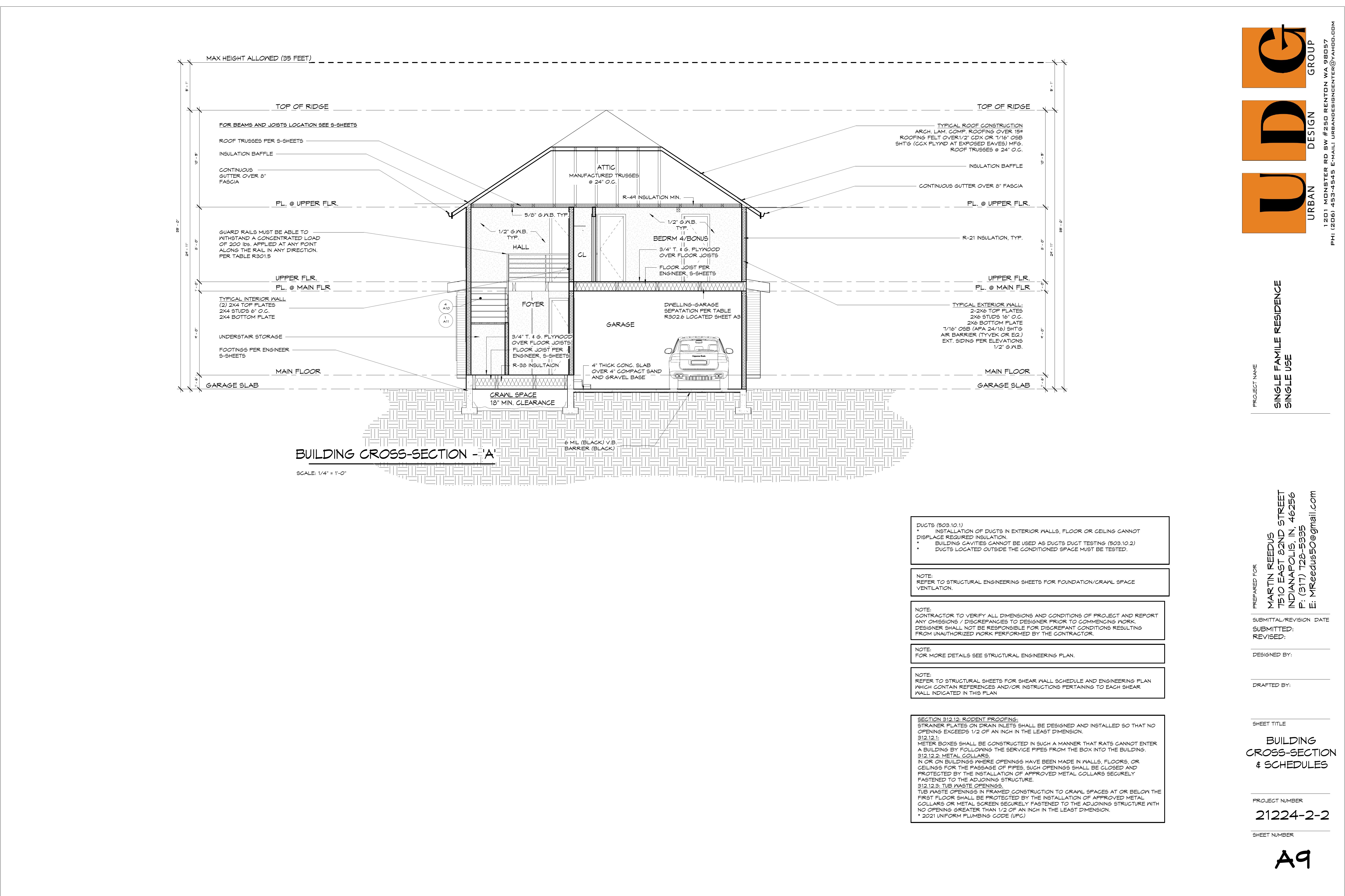 Building cross-section with framing and structure details